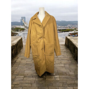 Womens XL Camel long fall winter single breasted wool blend dress coat Chouyatou